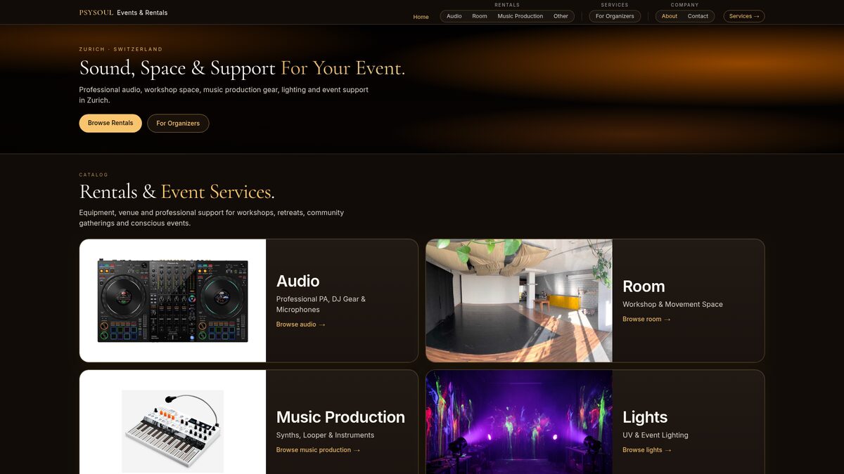 Psysoul Events & Rentals website preview